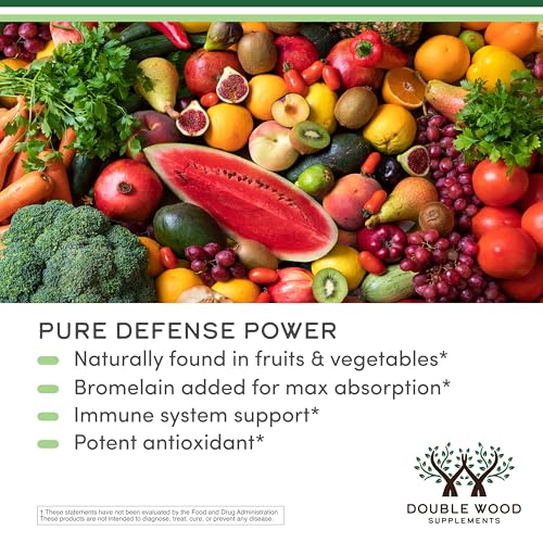 Double Wood Quercetin-Bromelain label showing vegan safe and gluten-free composition.