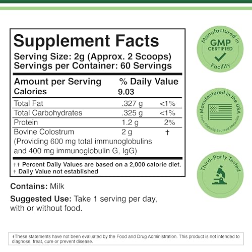 Back label with nutrition facts for Double Wood Colostrum Powder