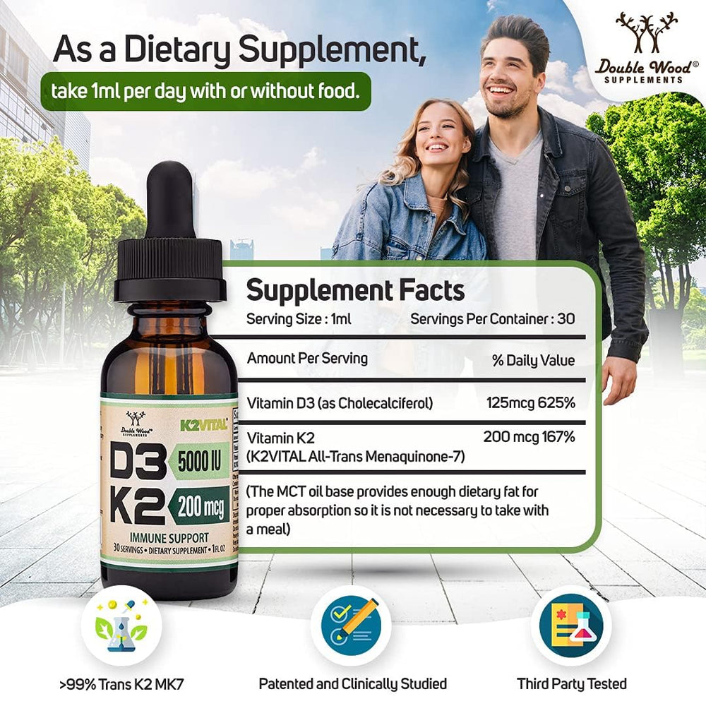 Label of Double Wood Vitamin D3 K2 liquid drops