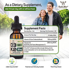 Label of Double Wood Vitamin D3 K2 liquid drops
