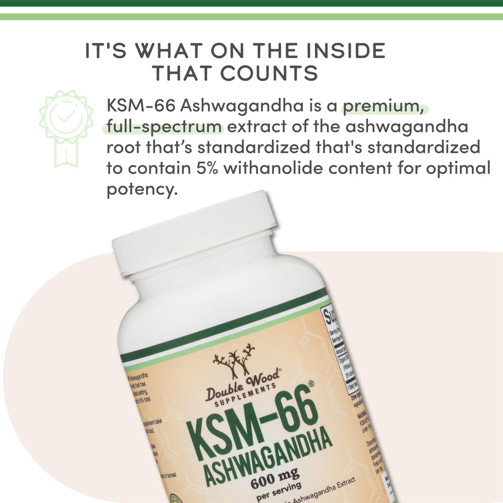 Double Wood Ashwagandha KSM 66 bottle and label