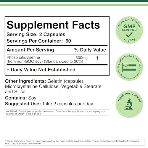 Double Wood PS capsules closeup highlighting easy-to-swallow daily cognitive support.