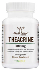 Double Wood Theacrine bottle-pour showing smooth energy support during workouts or focus moments