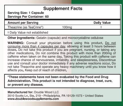 Double Wood Theacrine stacked-capsules lifestyle shot hints at day-long focus during study sessions
