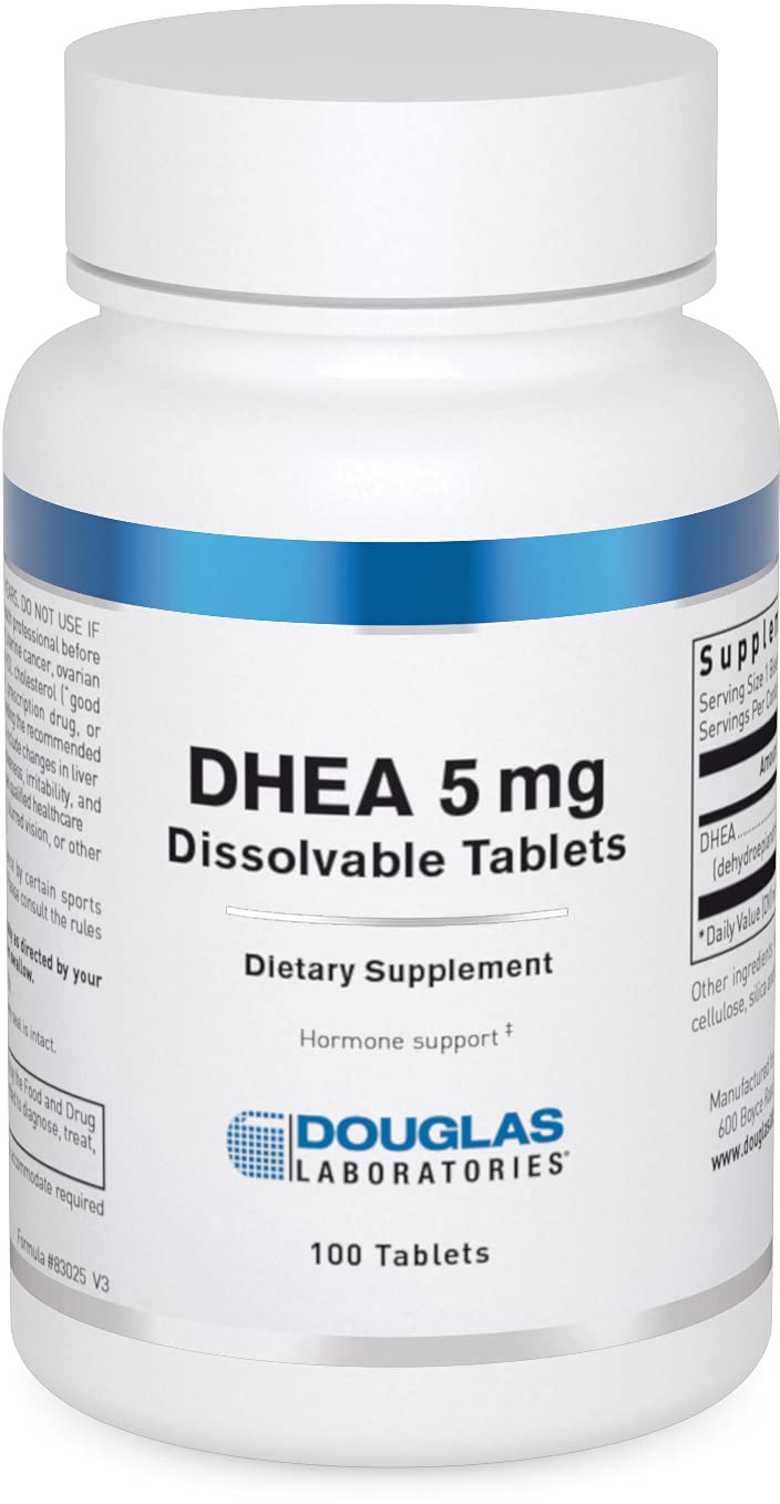 Front view of Douglas Laboratories DHEA 5 mg dissolvable tablets