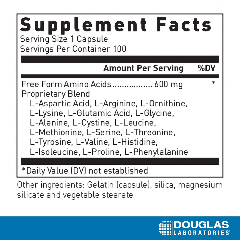 Front view of Douglas Laboratories Free Form Amino Capsules bottle