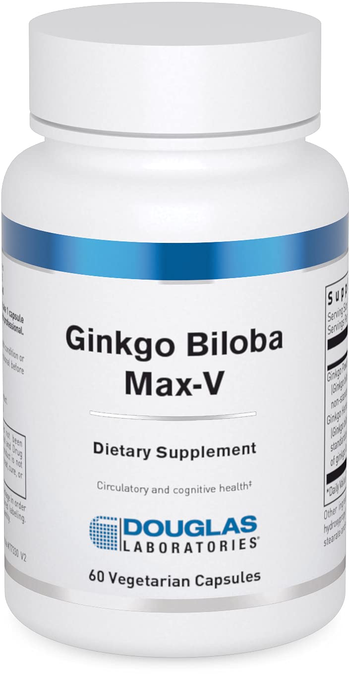 Douglas Laboratories Ginkgo Biloba Max-V bottle highlights a supplement for healthy circulation support.