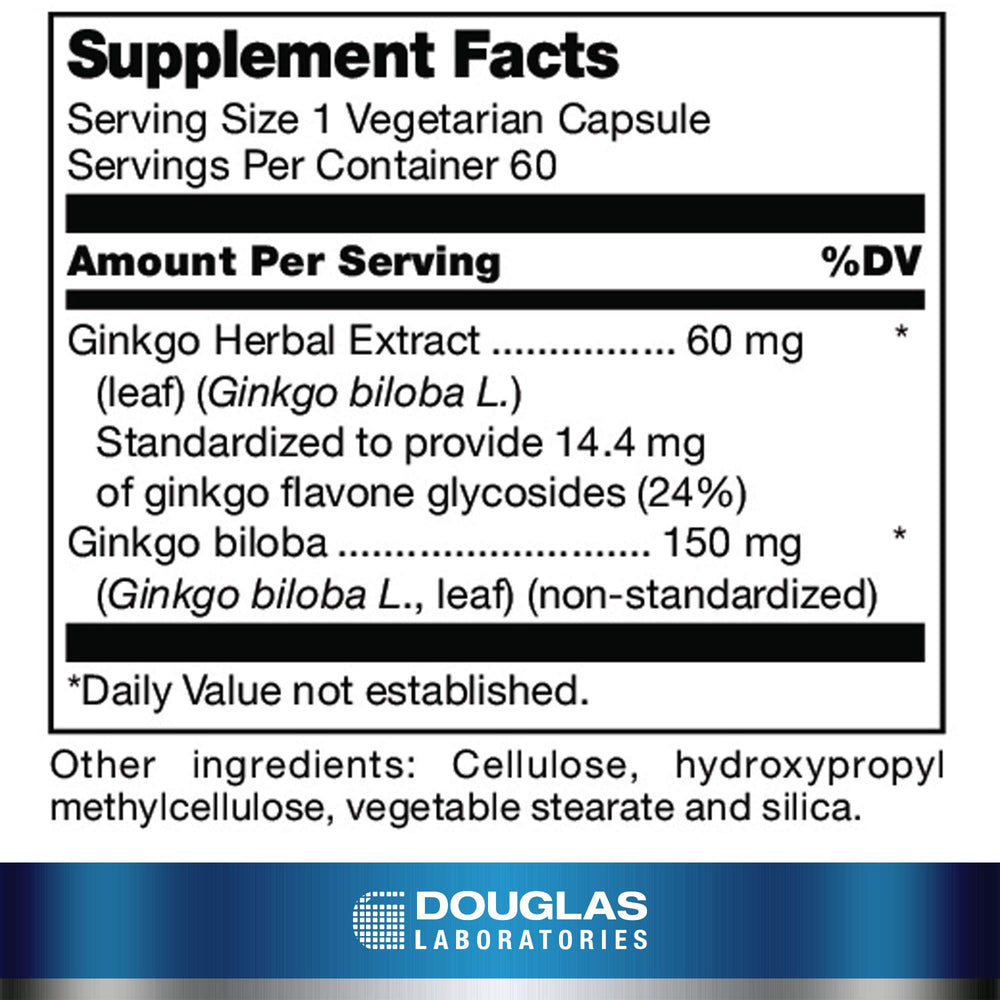 Douglas Laboratories Ginkgo Biloba Max-V label emphasizes quality and ingredient transparency.
