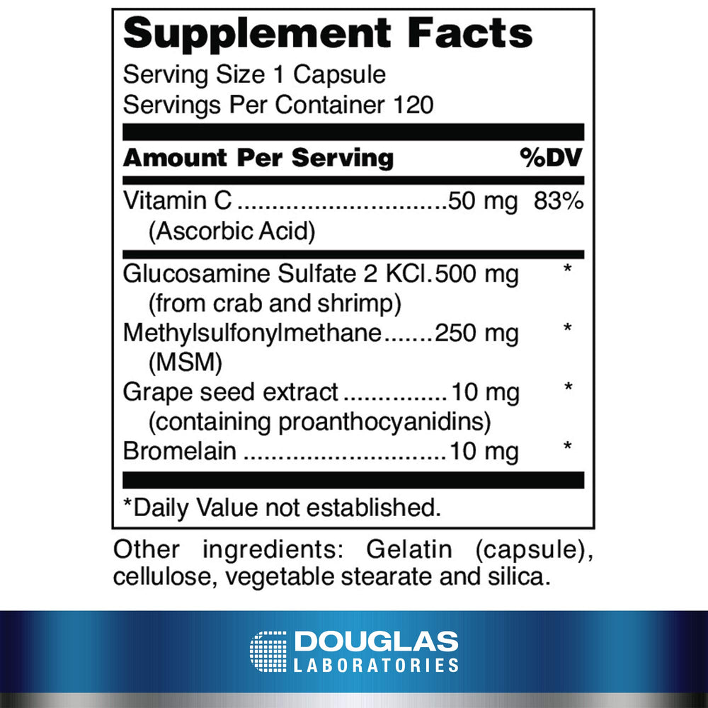 Label close-up showing Glucosamine + MSM Forte 120 capsules