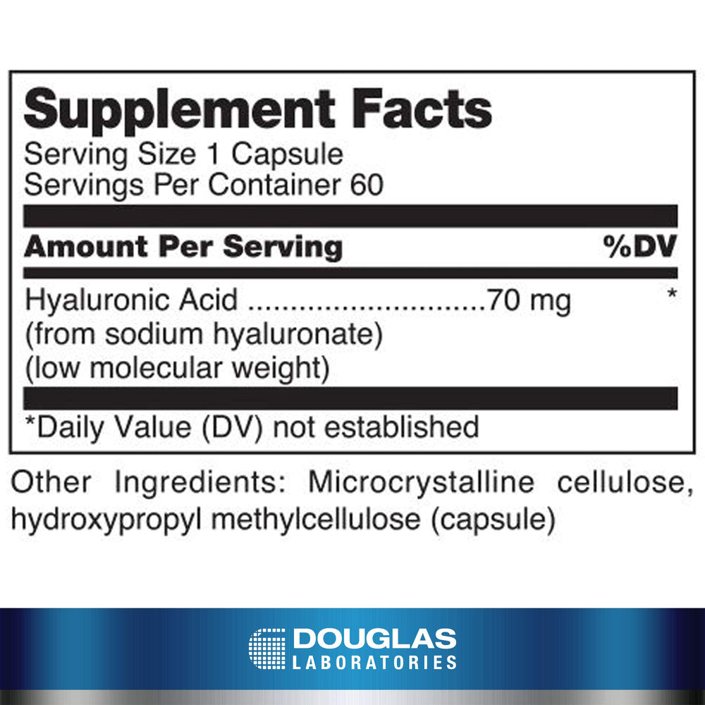 Close-up of Hyaluronic Acid 70 mg label