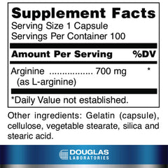L-Arginine 700 mg bottle label from Douglas Laboratories