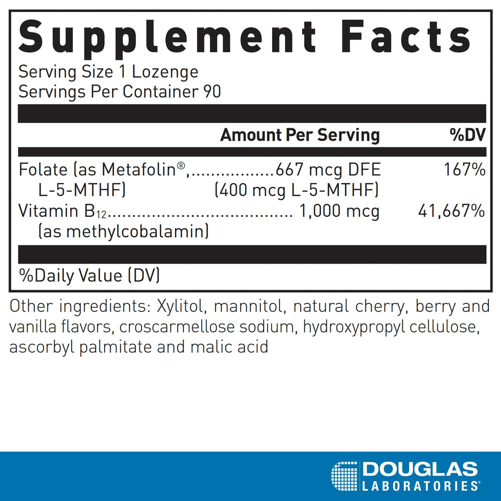 Close-up of bottle label showing methylfolate and methylcobalamin