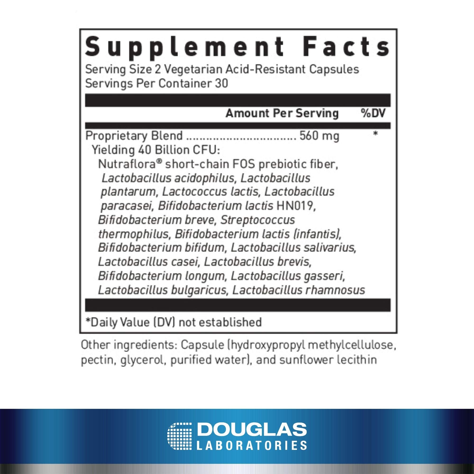 Label highlighting 16 probiotic strains and prebiotics