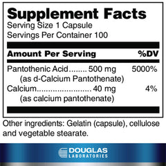 Pantothenic acid capsules inside the bottle