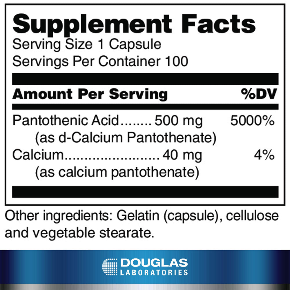 Pantothenic acid 500 mg capsules in bottle