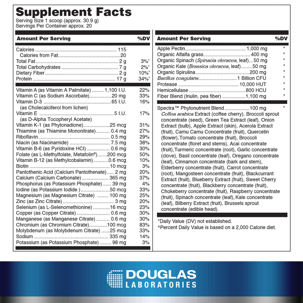 Douglas Laboratories Ultra Protein Green ingredient-spectrum: antioxidant-friendly blend for balanced meals.
