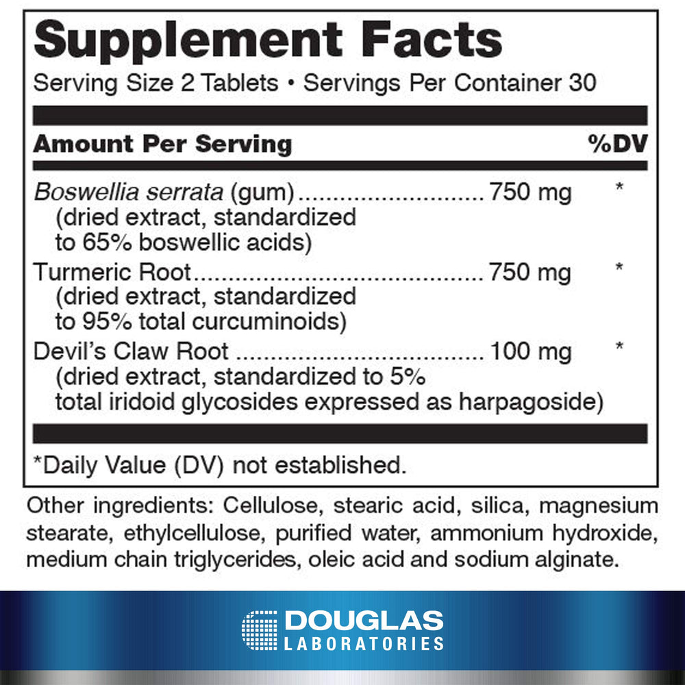 Product label of Douglas Laboratories Boswellia-Turmeric Complex 60 tablets