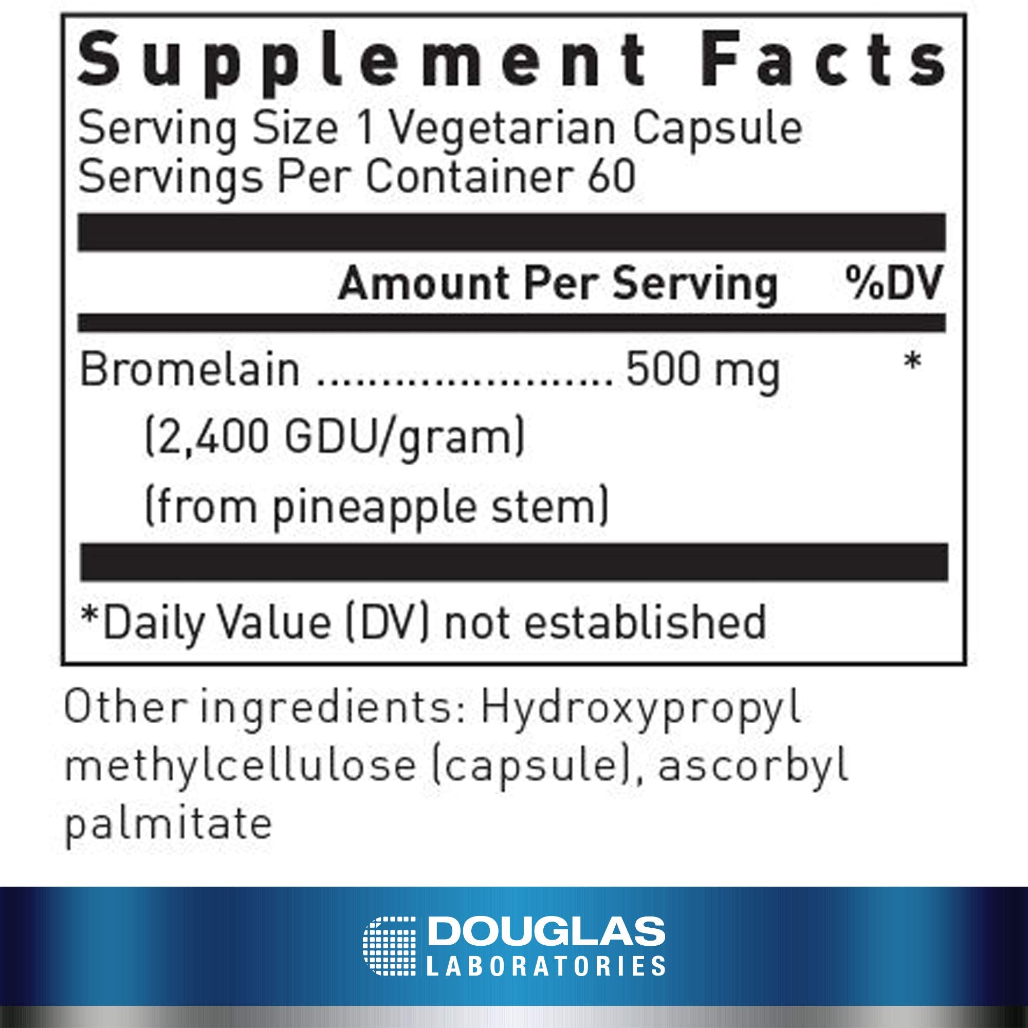 Close-up of Bromelain 500 mg label