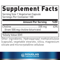 Choline Bitartrate supplement capsules in bottle