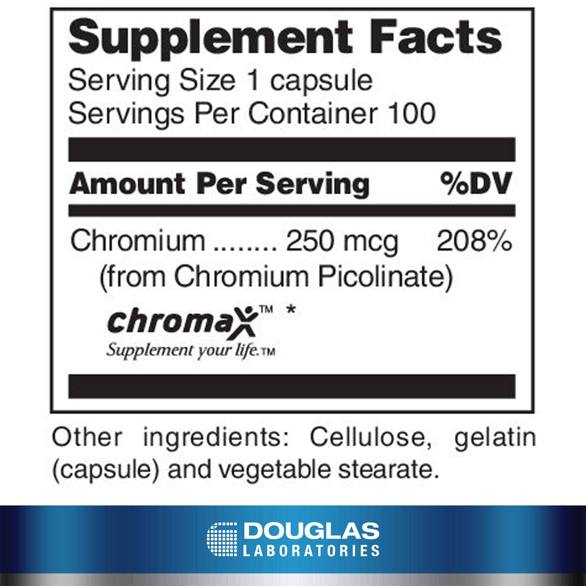 Close-up of Chromium Picolinate 250 mcg label on bottle