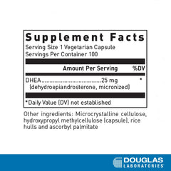 Close-up of DHEA 25 mg micronized capsules