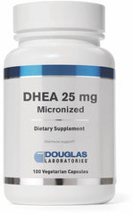 Bottle of Douglas Laboratories DHEA 25 mg micronized capsules with label