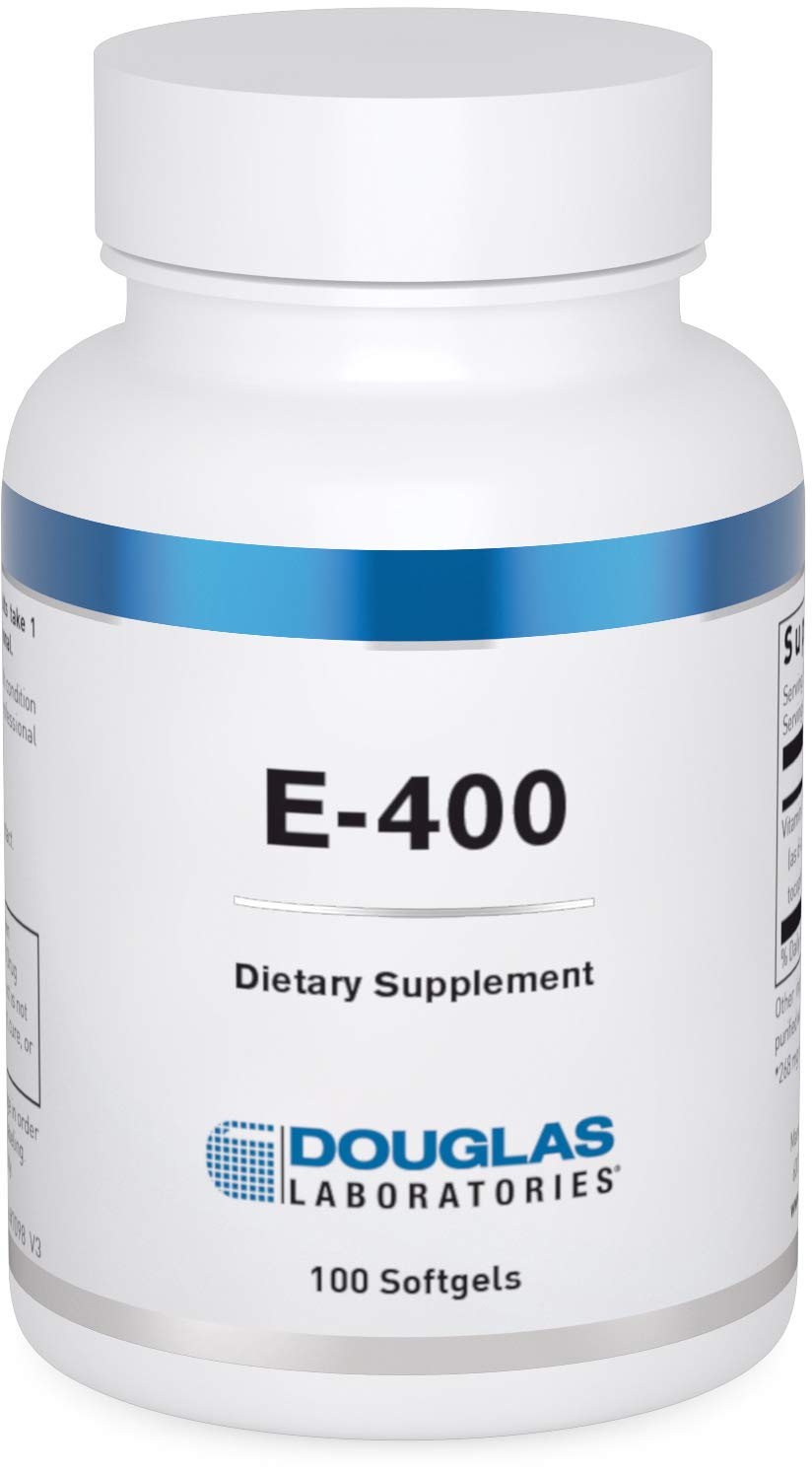 Front view of Douglas Laboratories E-400 Vitamin E bottle