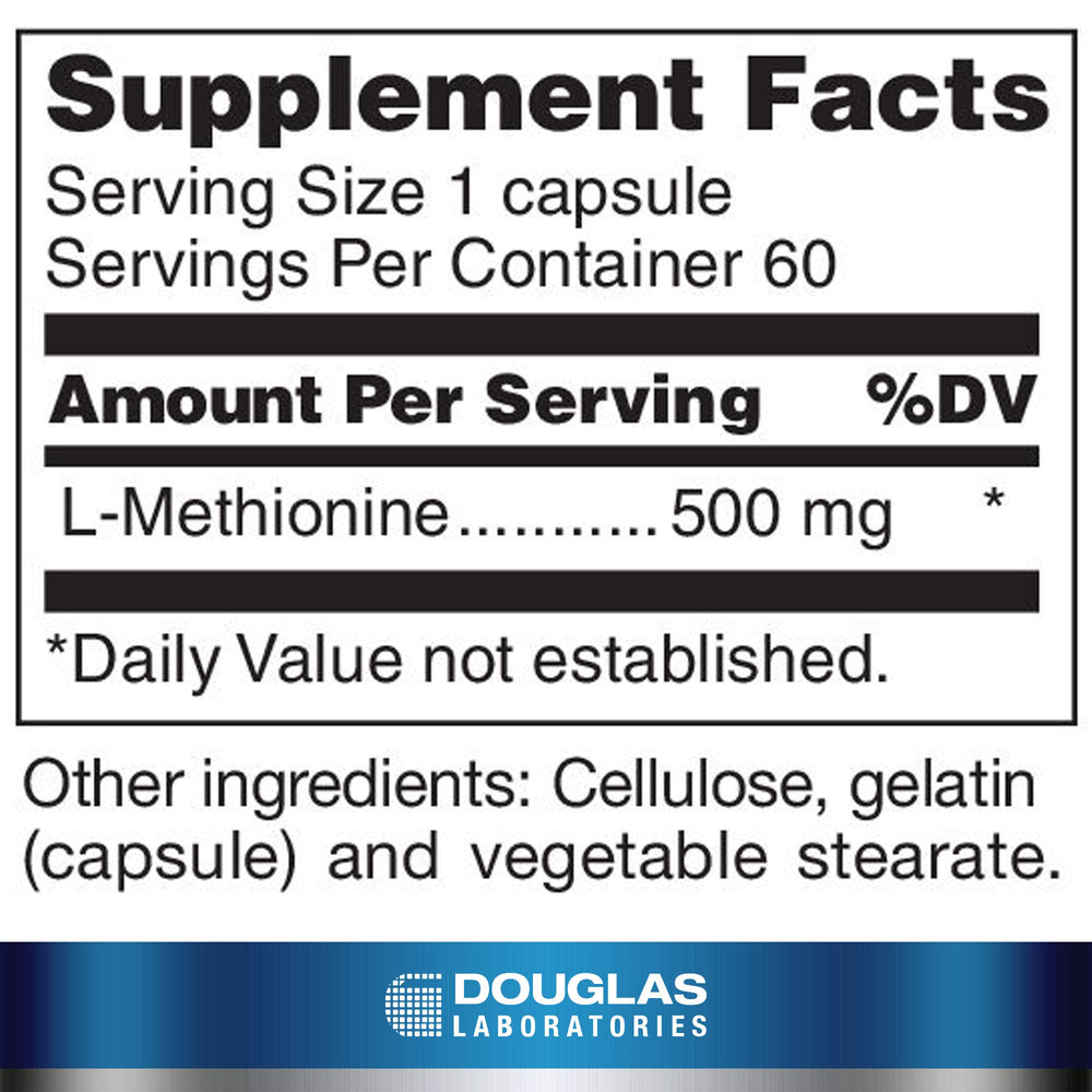 Close-up of L-Methionine label on bottle