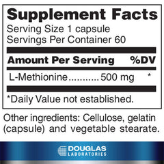Close-up of L-Methionine label on bottle