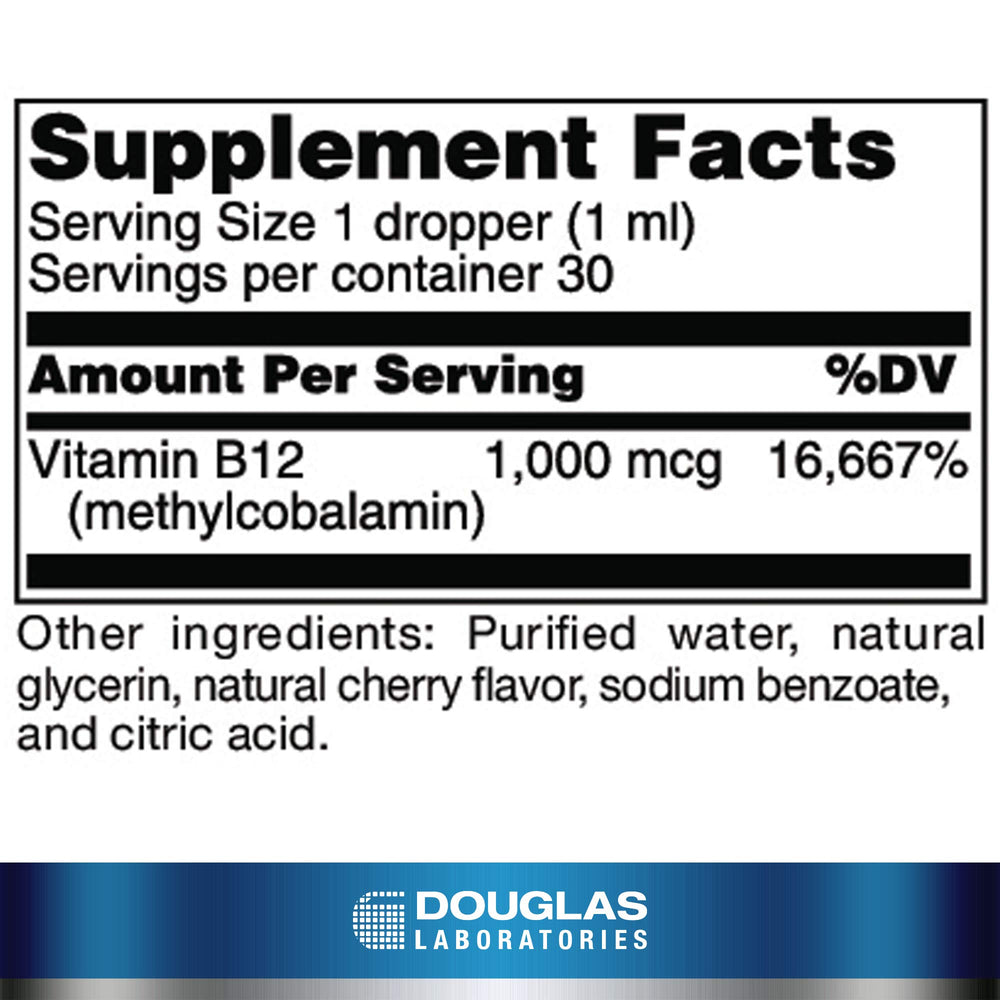 Close-up of B12 source label on Liquid B12 bottle