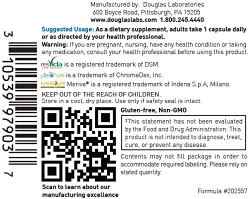 Product label for Methylated Resveratrol Plus