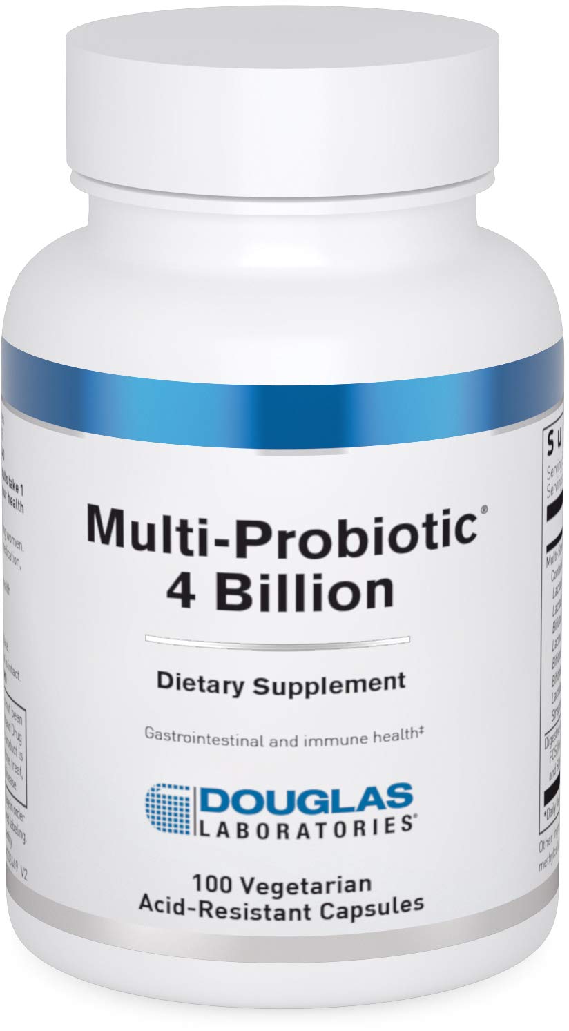 Packaging shot of Douglas Laboratories Multi-Probiotic 4 Billion bottle with 100 capsules