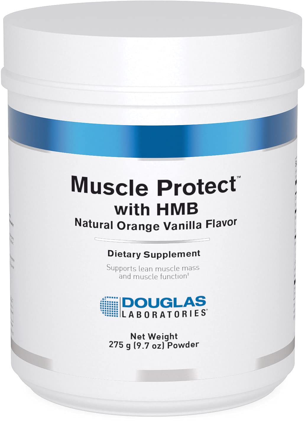 Douglas Laboratories Muscle Protect with HMB bottle on shelf supports lean muscle maintenance during training.