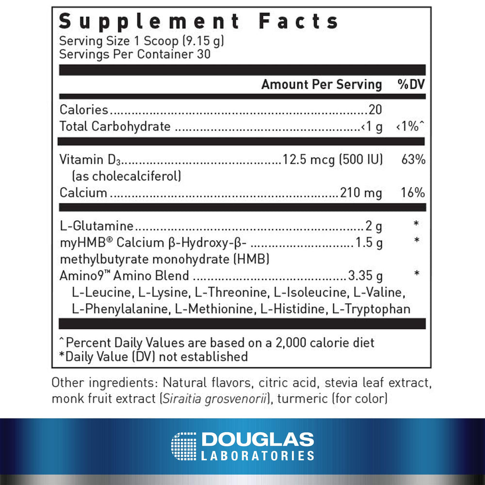 Douglas Laboratories Muscle Protect with HMB powder and scoop shows fine texture for easy shake mixing.