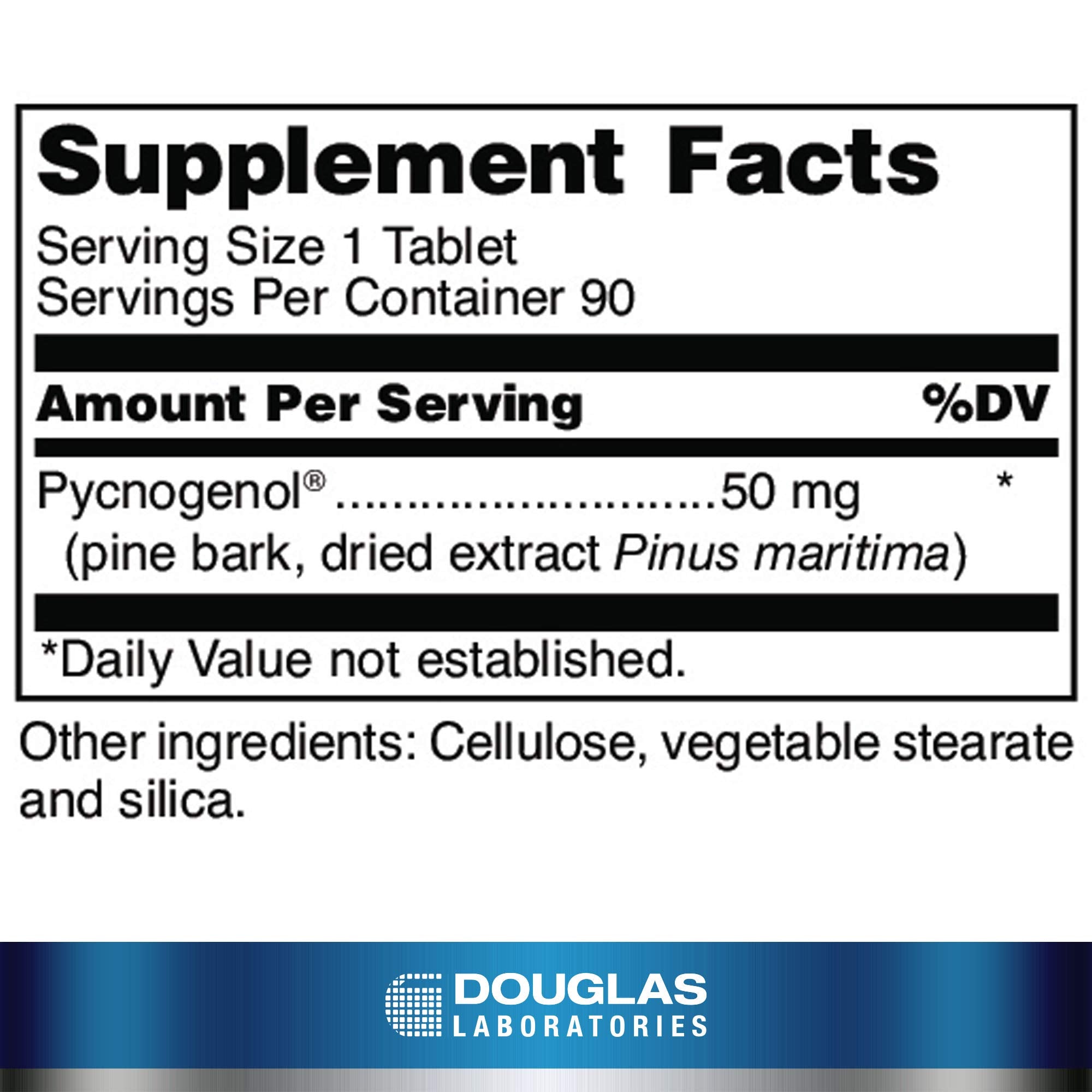 Front label of Pycnogenol Pine Bark Extract 50 mg
