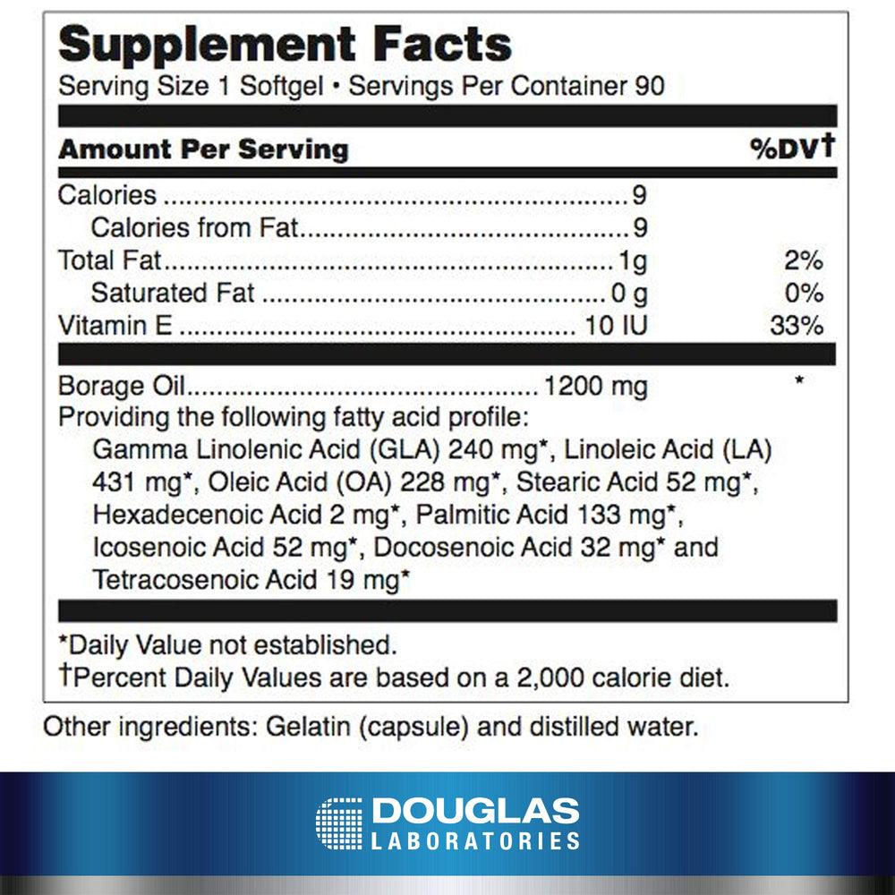 Douglas Ultra GLA Borage Oil 240mg 90 Softgels back label