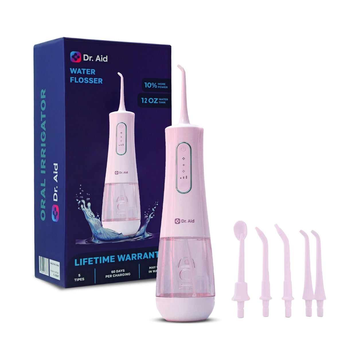 Dr. Aid dental water flosser pink with 12 oz tank