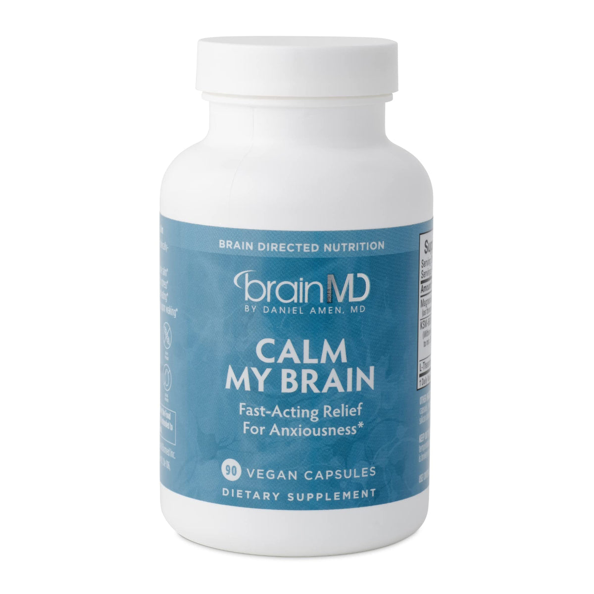 Bottle of BrainMD Calm My Brain vegan capsules