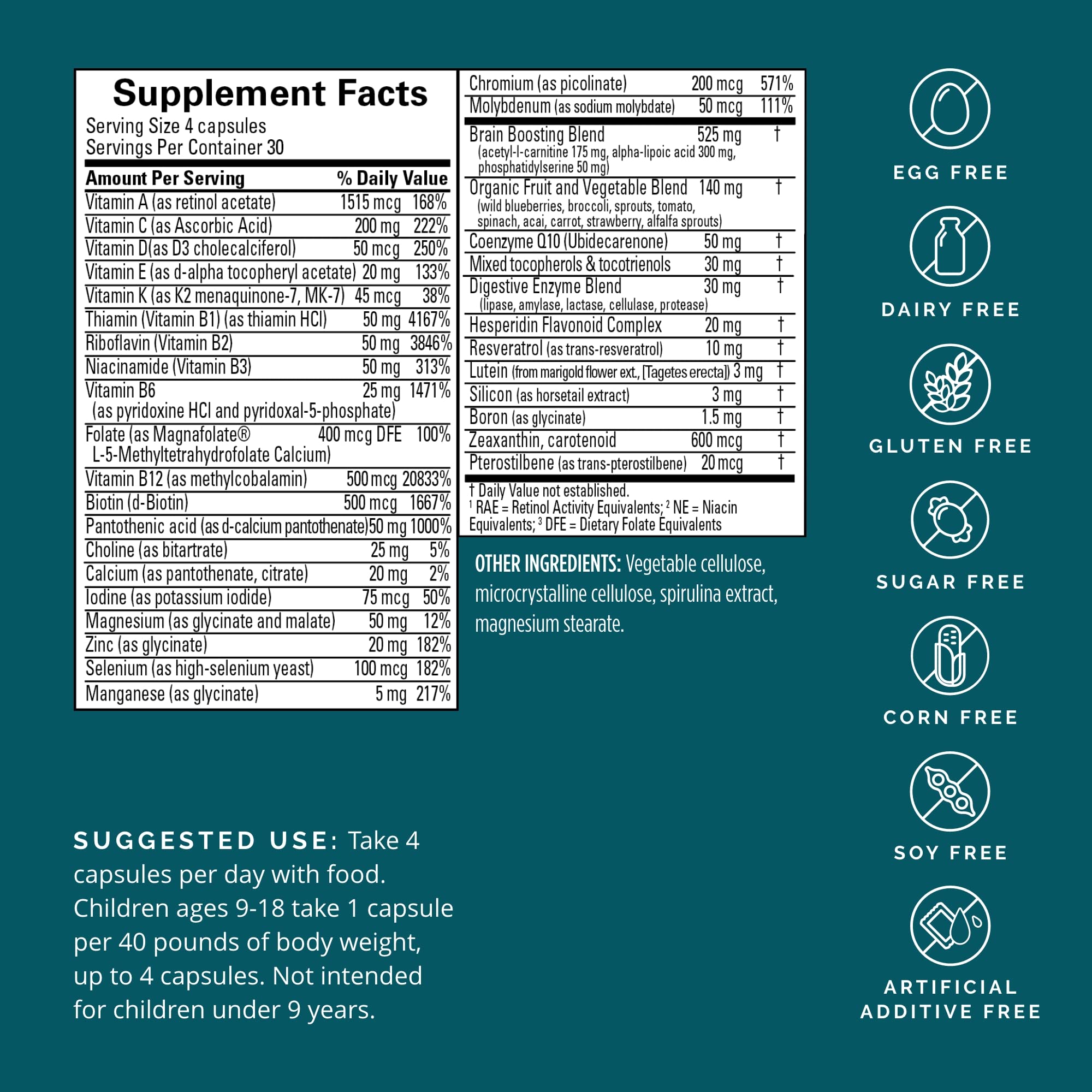 Close-up of NeuroVite Plus bottle label - gluten-free and 30 servings