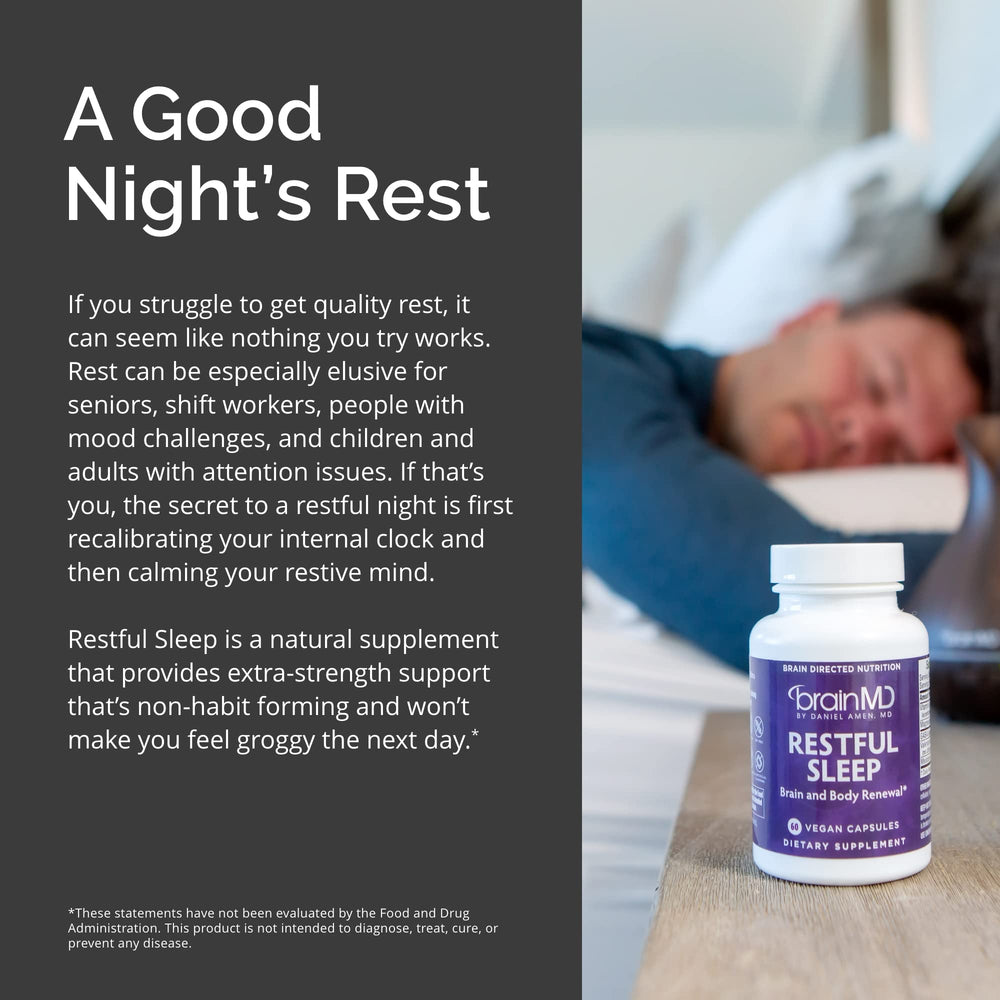 Gluten-free Restful Sleep packaging and 60 capsules