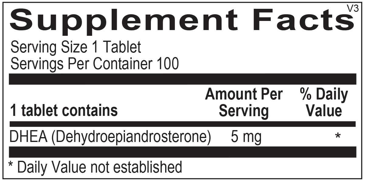 Back view of Dr Aziz DHEA 5mg bottle with label