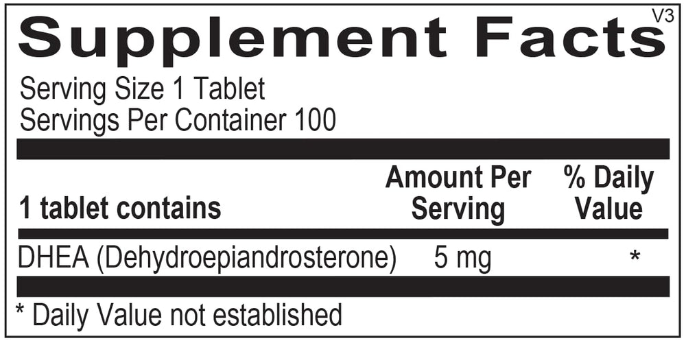 Back view of Dr Aziz DHEA 5mg bottle with label