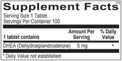 Back view of Dr Aziz DHEA 5mg bottle with label
