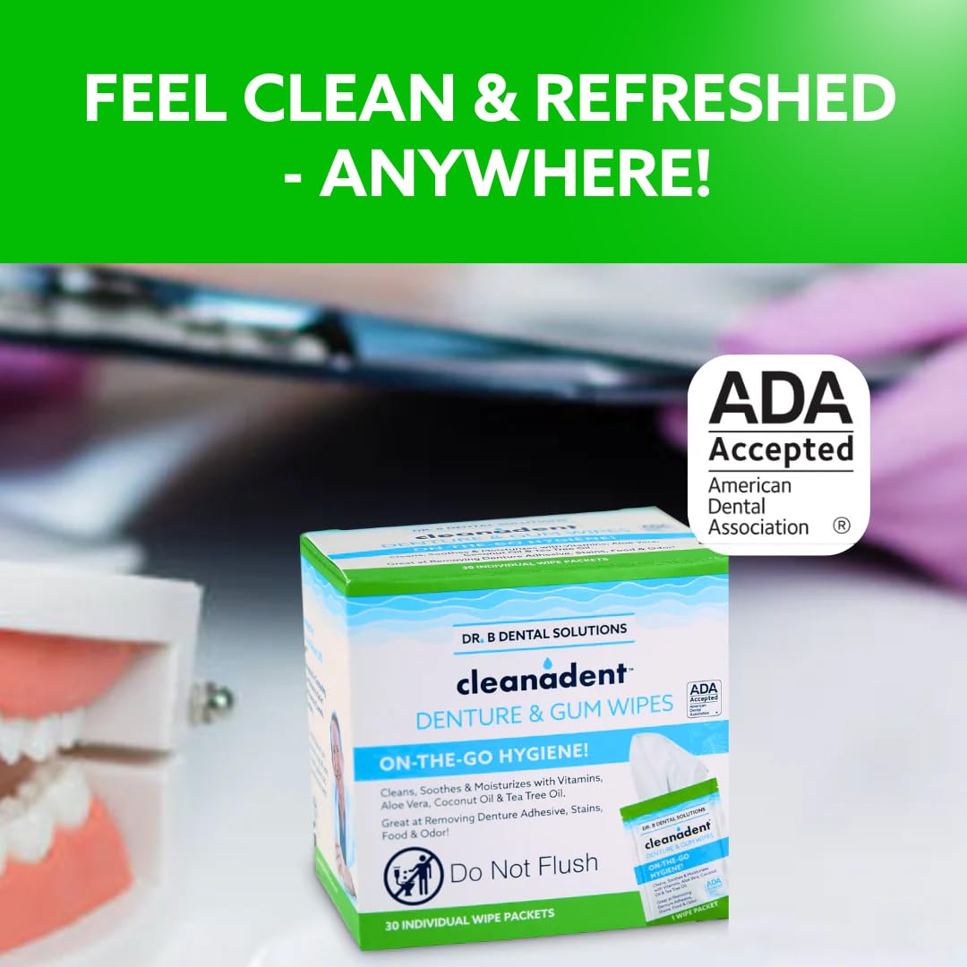 Wipes removing denture adhesive from dentures