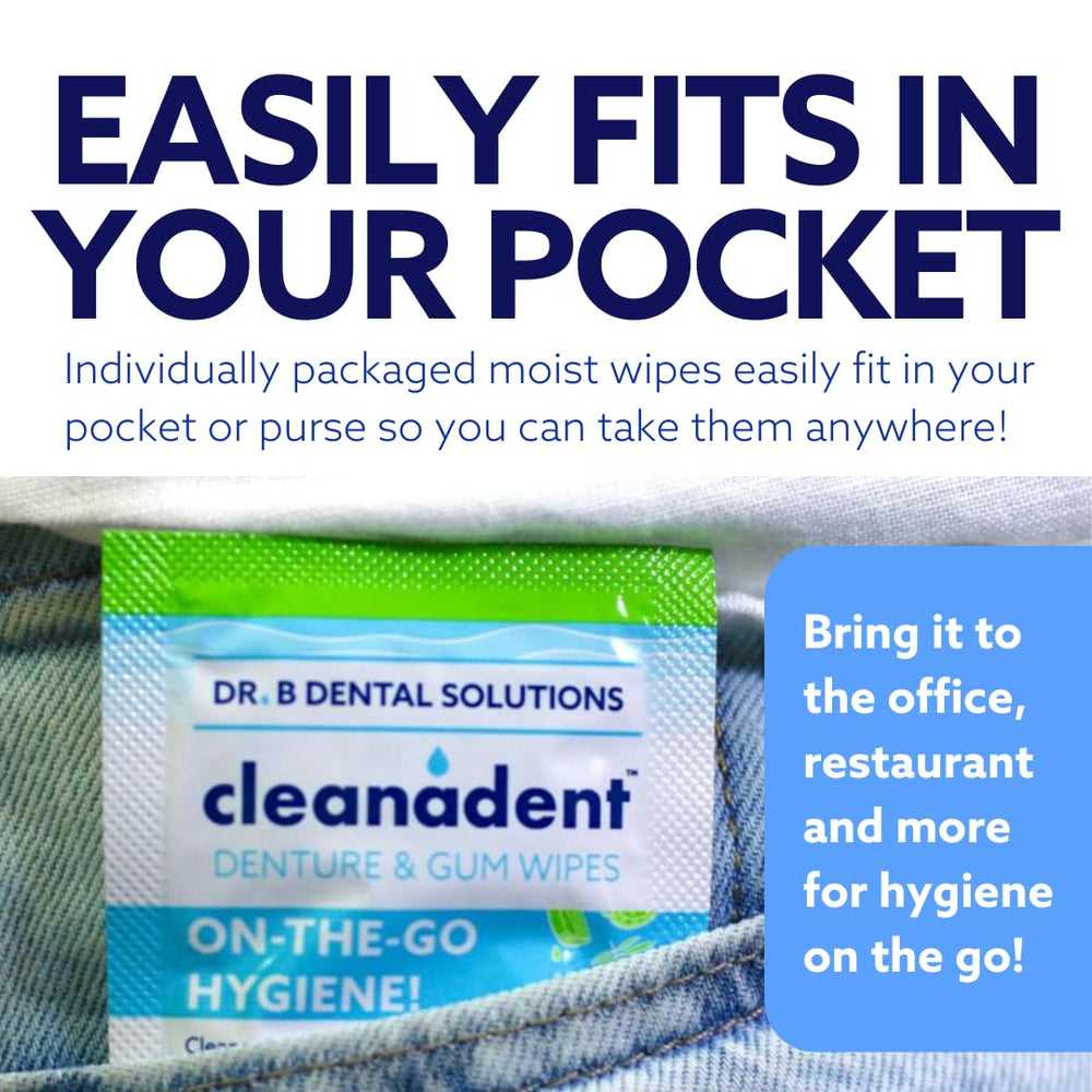 Wipes removing food debris and residue from dentures