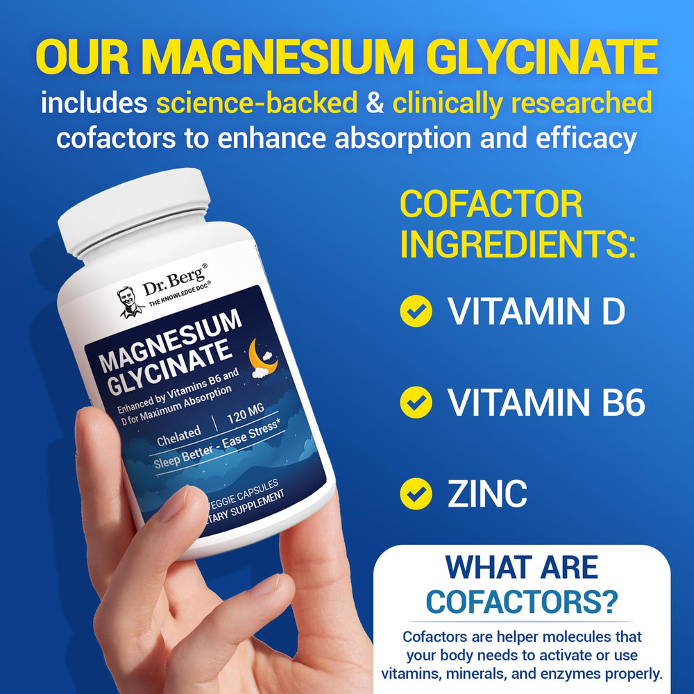 Ingredient panel showing magnesium glycinate with D3, B6, and zinc