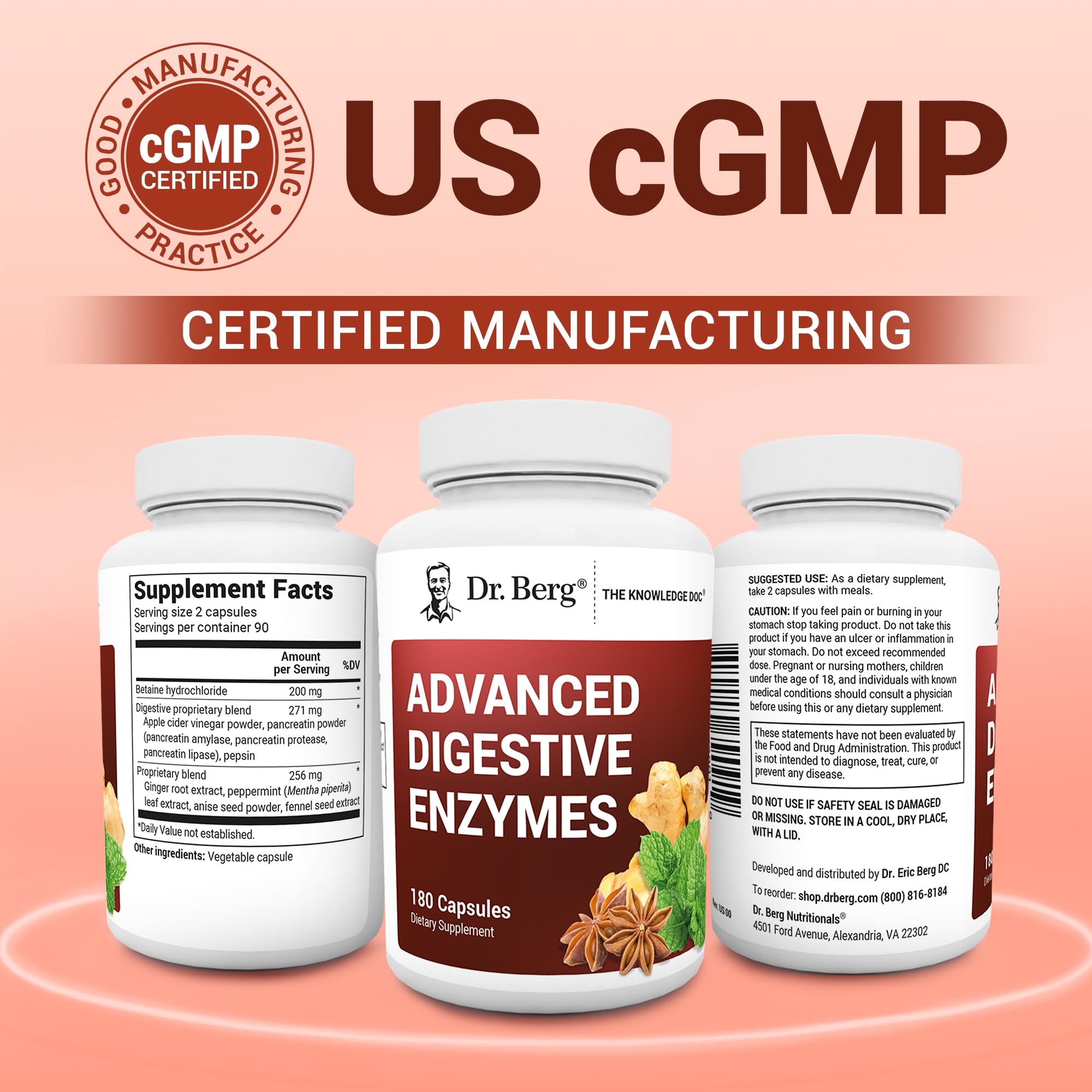 Supplement facts panel for Dr. Berg Advanced Digestive Enzymes