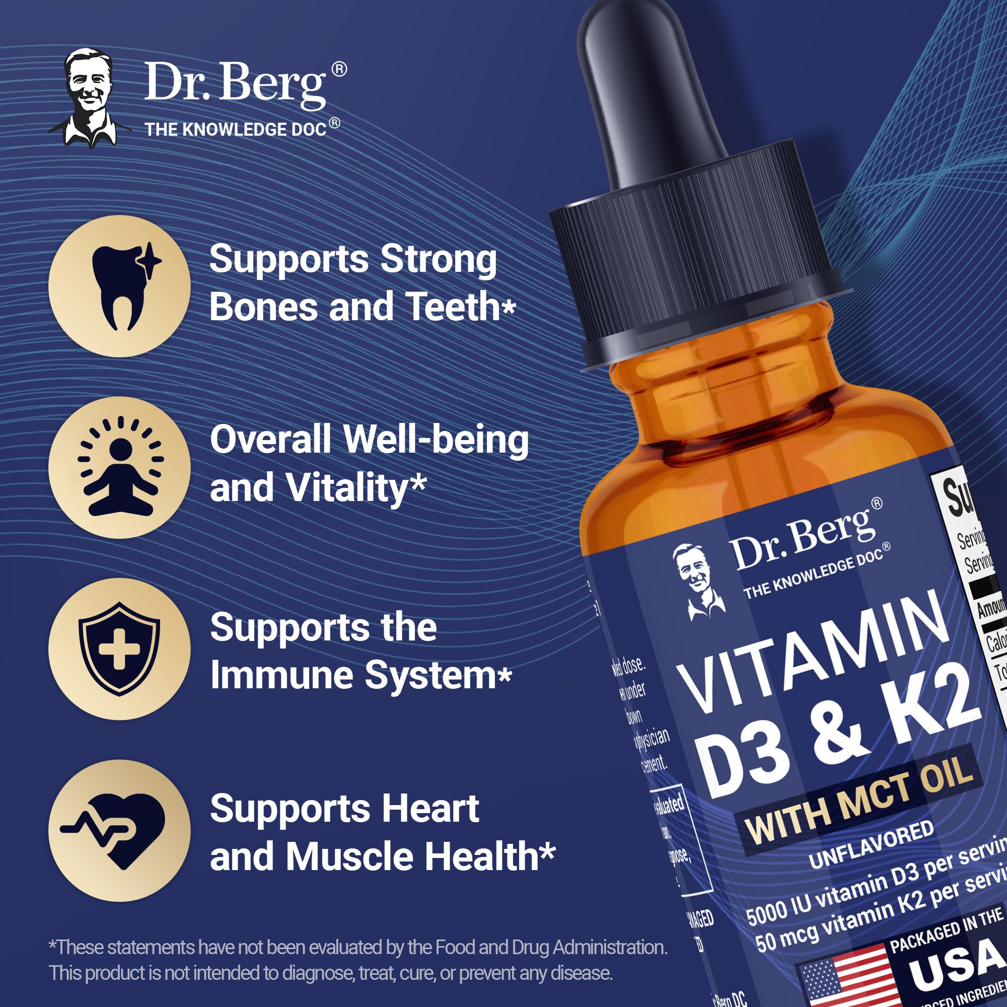 Front label of Dr. Berg D3 K2 bottle