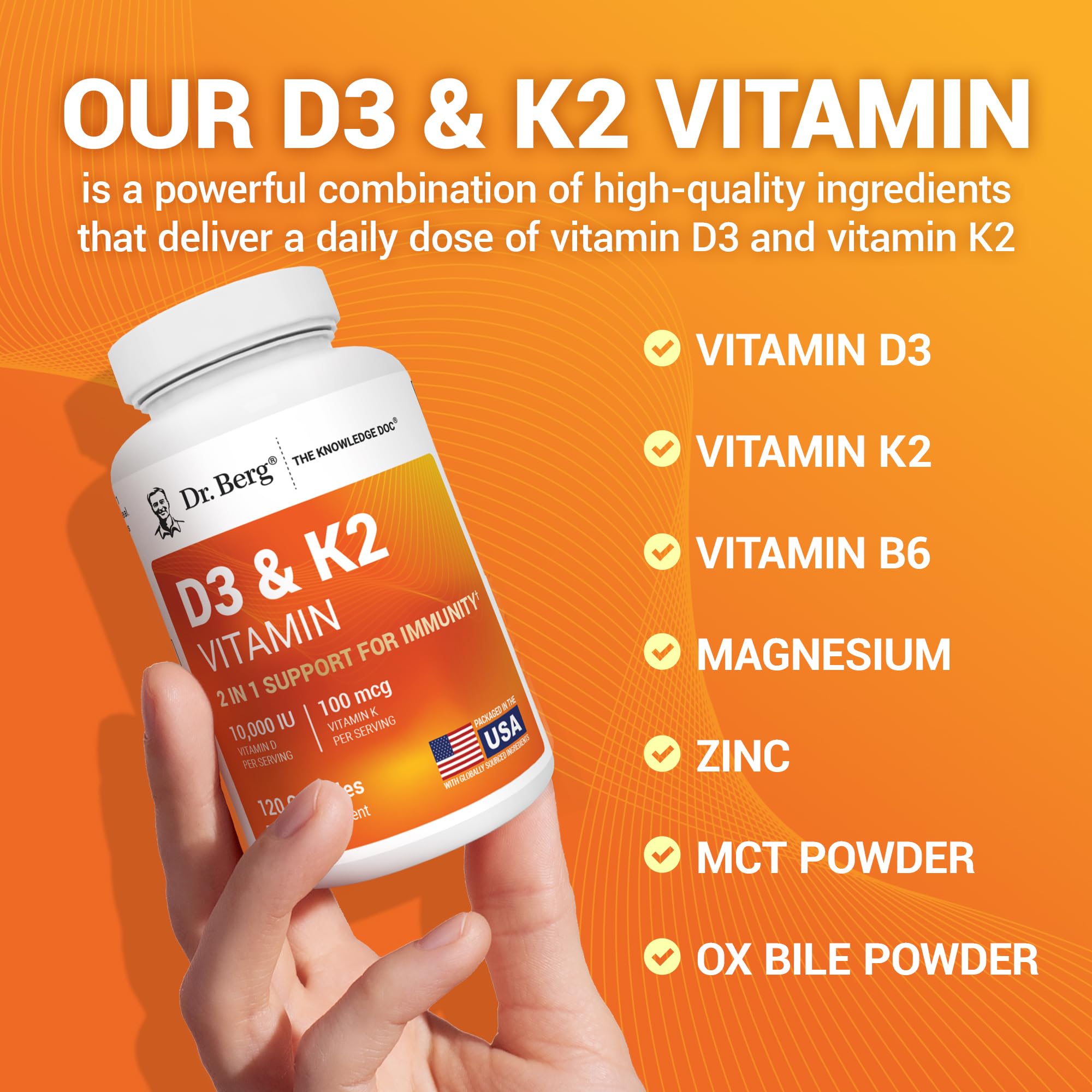 Dr. Berg D3 K2 nutrition panel highlighting fat-soluble vitamins