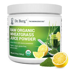 Dr. Berg Organic Green Powder Lemon packaging with scoop